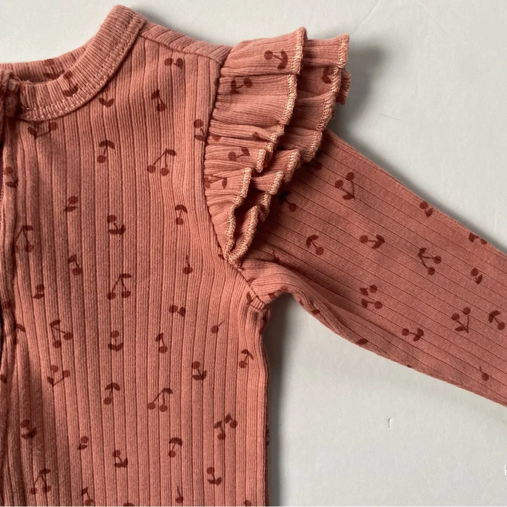Rabbit + Bear One Piece 3 6 Months Romper Organic Cotton Rose Pink Baby Girls